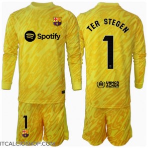 Barcelona Ter Stegen #1 Portiere Prima Maglia Bambino 2024-25 Manica Lunga (+ Pantaloni corti)